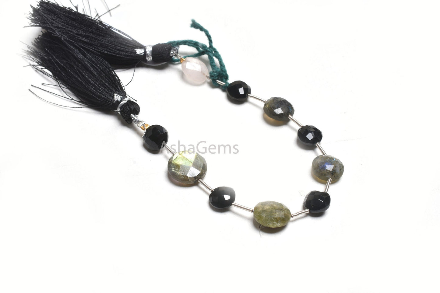 Multi Color Stone Fancy Briolette Gemstone Faceted Beads, Labradorite + Black Spinel Faceted Coin+ 1 Piece Rose Quartz Oval Beads Jewelry