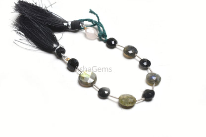 Multi Color Stone Fancy Briolette Gemstone Faceted Beads, Labradorite + Black Spinel Faceted Coin+ 1 Piece Rose Quartz Oval Beads Jewelry