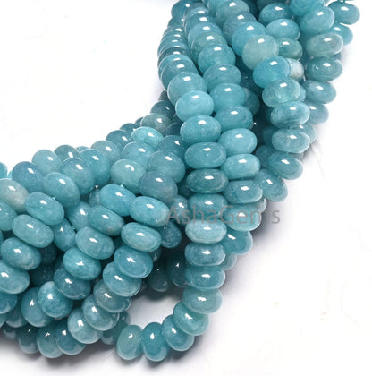 8mm Fine Neon Blue Color Jade Quartz Smooth Rondelle Shape Beads, Off Blue Quartz Plain Gemstone Loose Quartz Bead Jewelry Making Craft SALE