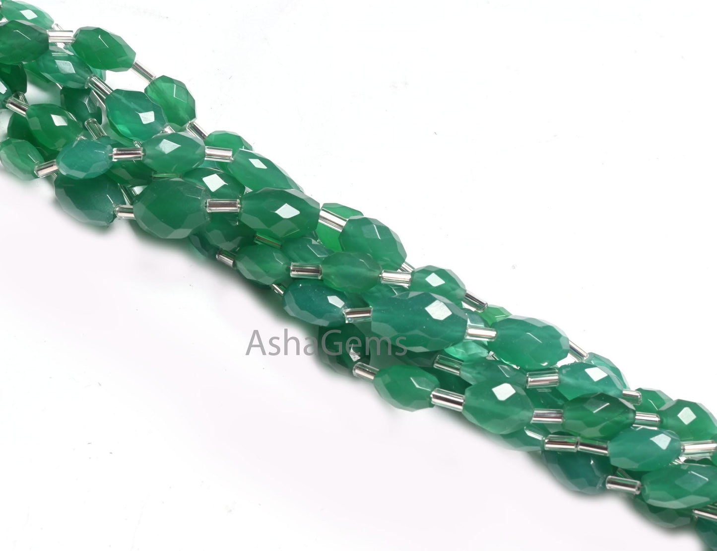 Beautiful Green Onyx Fancy Puff Oval faceted Gemstone Loose Beads110" Green Onyx Indian Cut Oval Briolette Handmade Onyx Beads Jewelry Craft