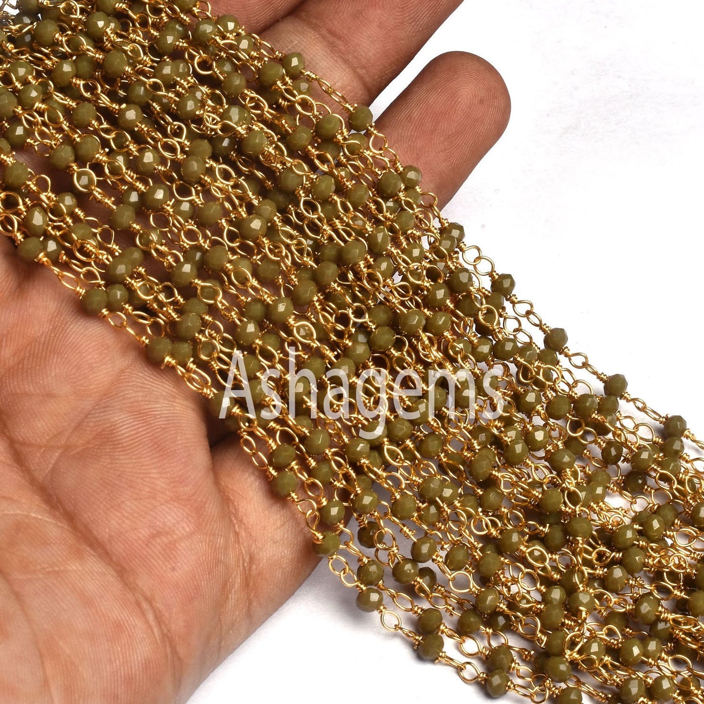 Beautiful Hina Green Jaspar Hydro faceted Beads Rosary Chain Gold Plated Wire Wrap Rondelle Beaded  handmade Chain Jewelry Making Craft SALE