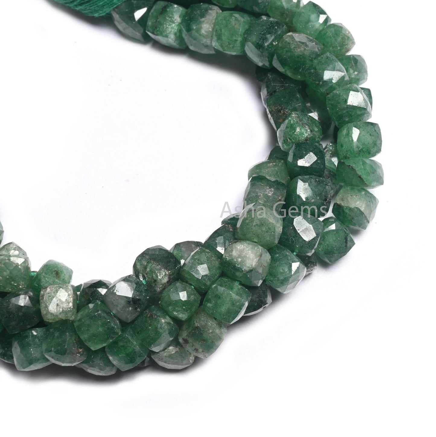 10" Strand Green Strawberry Quartz Faceted 3D Cube Box Shape Beads, Natural Green Strawberry Indian Cut Box Beads Jewelry Making Crafts SALE
