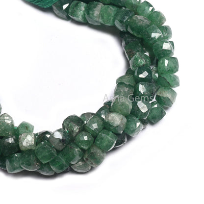 10" Strand Green Strawberry Quartz Faceted 3D Cube Box Shape Beads, Natural Green Strawberry Indian Cut Box Beads Jewelry Making Crafts SALE