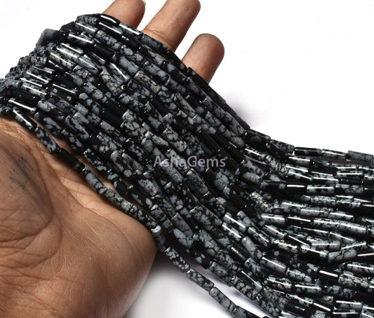 Natural Black Obsidian Smooth Fancy Tube Gemstone Beads, Black Obsidian Pipe Shape Beads, Briolette Obsidian Straight Drill For Craft Sale