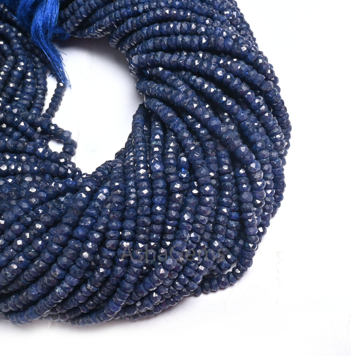 Beautiful Blue Sapphire Faceted Rondelle Shape Beads, Fine Blue Corundum Indian cut Gemstone Beads, sapphire beads necklace making Jewelry