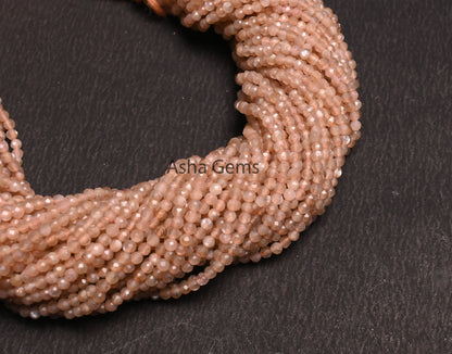2.5 mm Peach Moonstone Micro Cut faceted Rondelle Gemstone Beads, AAA Quality Pink Moonstone machine Cut Tiny Beads Moonstone Jewelry Crafts