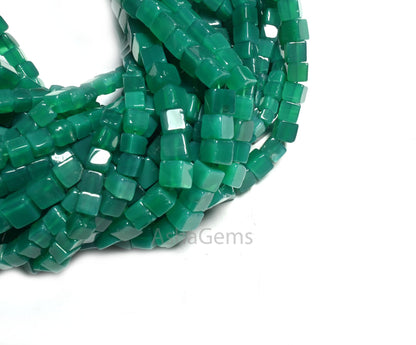 Beautiful Green Onyx Cube Box Shape Smooth Beads, 8/16" Green Onyx Plain Handmade 3D Cube Box Onyx Gemstone beads Jewelry Making Crafts SALE