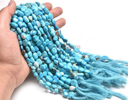 Beautiful Turquoise Howlite Smooth Nugget Gemstone Beads Sky Blue Turquoise Howlite Plain Uneven Nugget Straight Drill Handmade Bead Jewelry