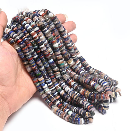Beautiful Mix Color Gemstone Heishi Tyre Smooth Beads,16" Natural Disco Multi Color Stone Handmade Flat wheel Bead Jewelry Making Craft SALE