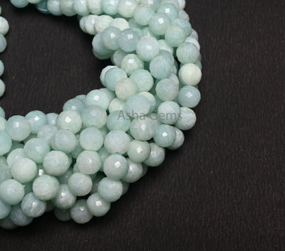 Fine Blue Amazonite Faceted Round Ball Gemstone Beads,13" Natural Amazonite Beads, Amazonite Indian Cut Round Shape Beads Jewelry Handicraft
