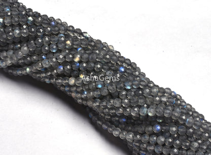 3 mm Labradorite Faceted Gemstone Beads, AAA Natural Blue Fire labradorite Rondelle Machine Cut Beads ,Black Rainbow Micro cut Beads Jewelry