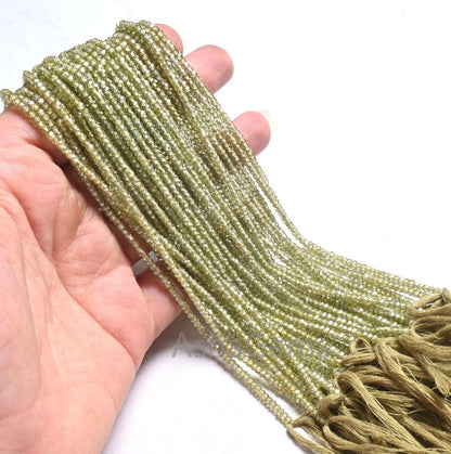 2.5mm Beautiful Green Zircon Micro Faceted Rondelle Beads,13" AAA Peridot Green Cubic Zircon machine Cut Zircon Tiny Bead Jewelry Craft SALE