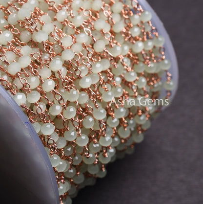1-50 Feet Bulk Green Prehnite Hydro faceted Beads Rosary Chain Beautiful Rose Gold Plated Wire Wrapped Rondelle Beaded Chain Jewelry makings