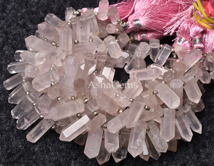 Beautiful Pink Rose Quartz Faceted Bullet Shape Beads,Rose Quartz Fancy Shape Beads, Pink Gemstone Pencil Beads, Jewelry Making Craft, SALE