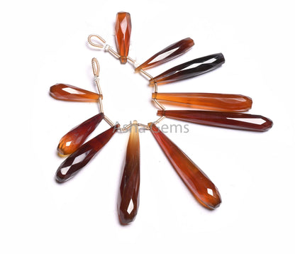 AAA Quality Shaded Whiskey Brown Chalcedony Fancy Pencil Drop Beads, Chalcedony Fancy Long Teardrop Gemstone Briolette Beads Jewelry makings