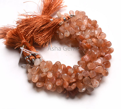 Natural Sunstone Smooth Teardrop Side Drill Beads, Shaded Red Sunstone Plain Handmade Pear Gemstone Briolette Sunstone Bead Jewelry Necklace
