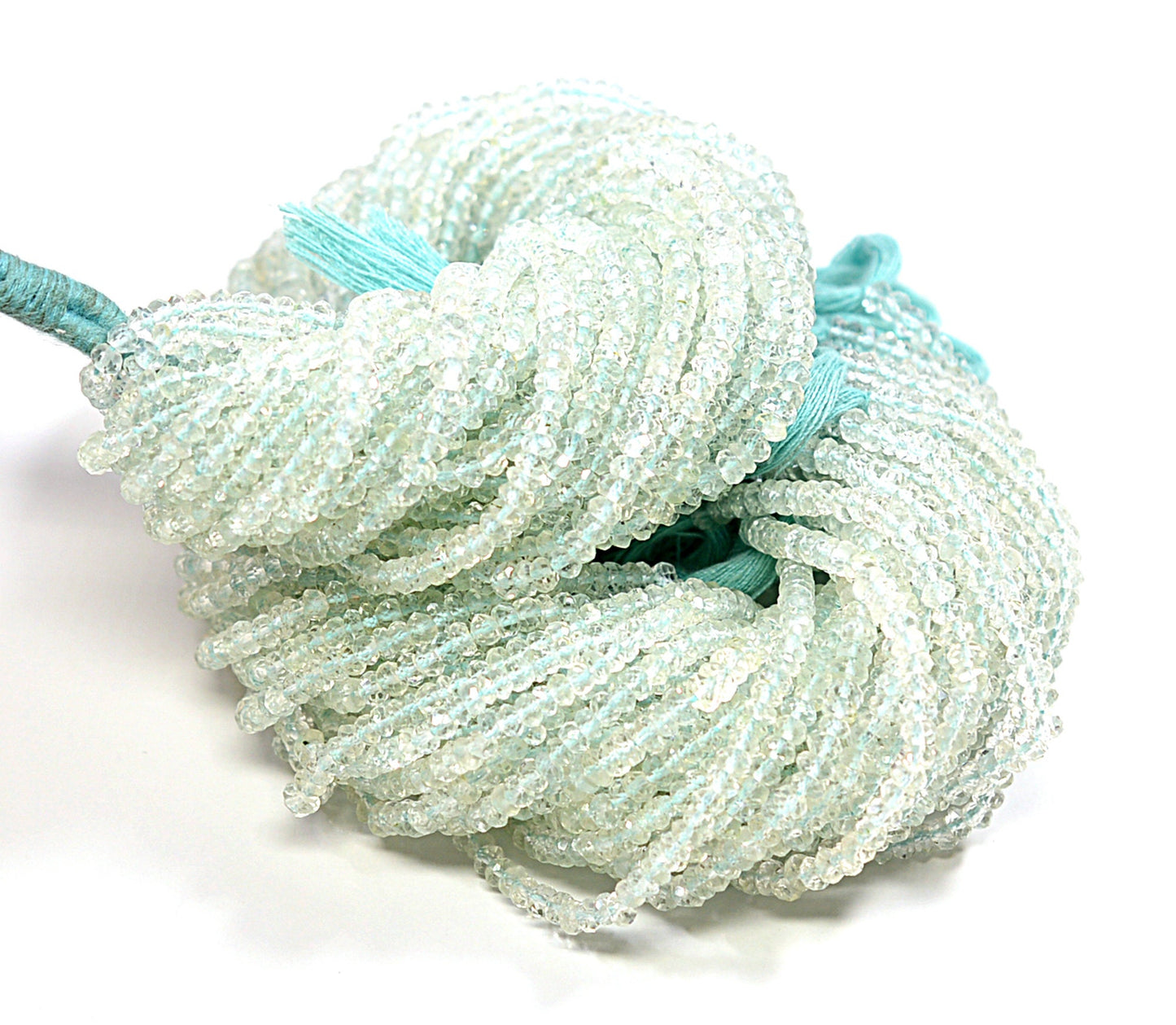 Beautiful Aquamarine Indian Machine Cut Gemstone Beads, 13" Natural Blue Aquamarine Faceted Rondelle Fine Aquamarine Beads Necklace Jewelry