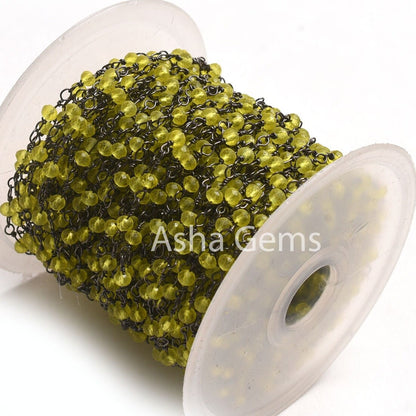AAA Lemon Quartz Hydro Faceted Beads Rosary Chain,3mm Black Plated Wire Gunmetal Chain Rondelle Beads Handmade Chain Necklace Jewelry making