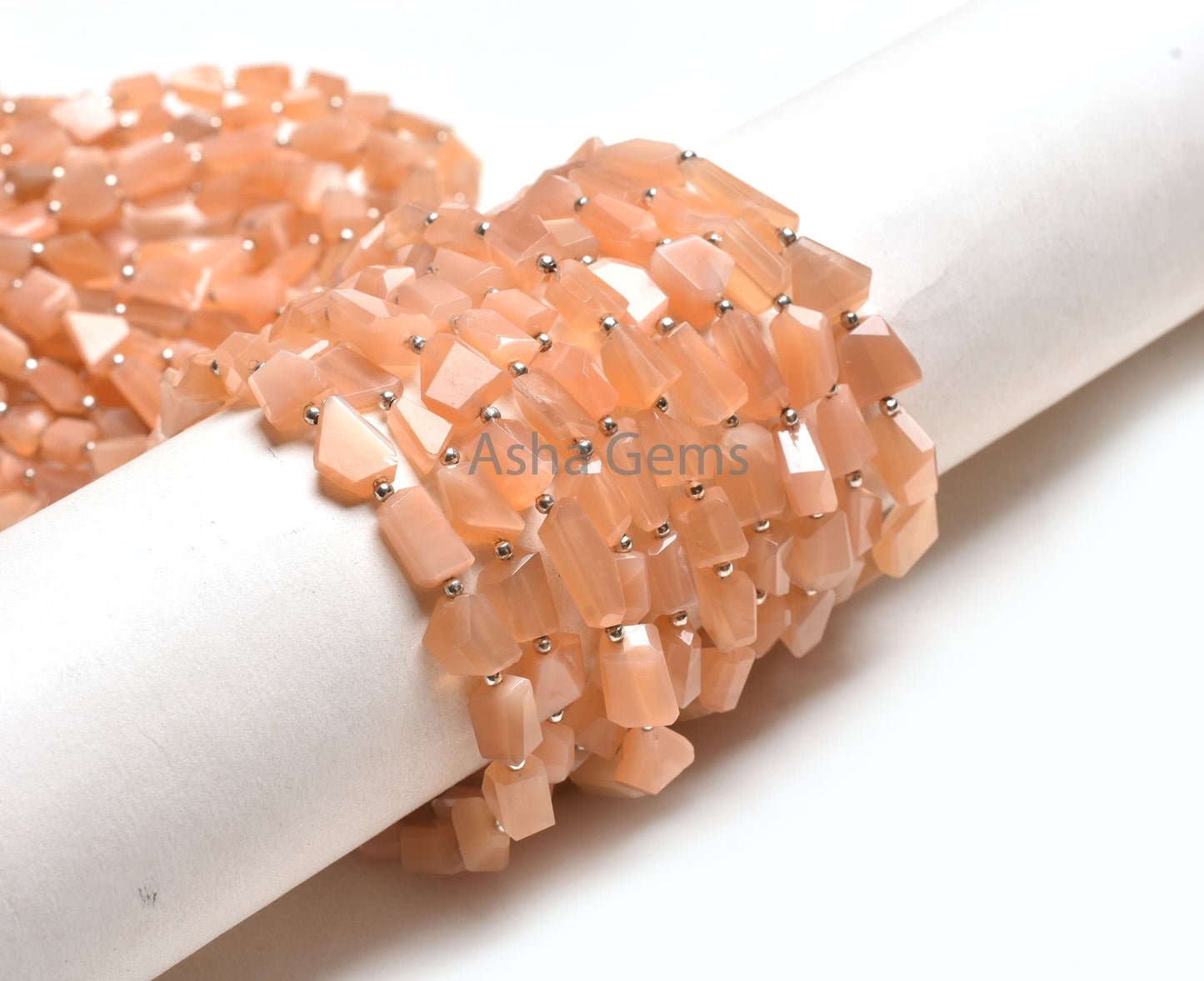 AAA Quality Peach Moonstone Faceted Nugget Shape Beads, Natural Moonstone Tumble Briolette Straight Drill Bead, Pink Moonstone Beads Jewelry
