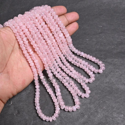 Natural Pink Rose Quartz Smooth Rondelle Shape Gemstone Beads,8/16" Rose Quartz Plain handmade Pink Quartz Beads Necklace Jewelry Craft SALE