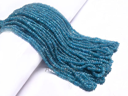 Beautiful Neon Blue Apatite Smooth Handmade Rondelle Gemstone Loose Beads,16" Neon Apatite Bead, Blue Apatite Bead Jewelry making Craft SALE