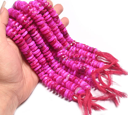 Beautiful Queen Pink Opal Smooth Tyre Beads,8" Strand Hot Pink Opal Plain Handmade Flat Tyre Gemstone Bead, Opal Beads Necklace Jewelry SALE