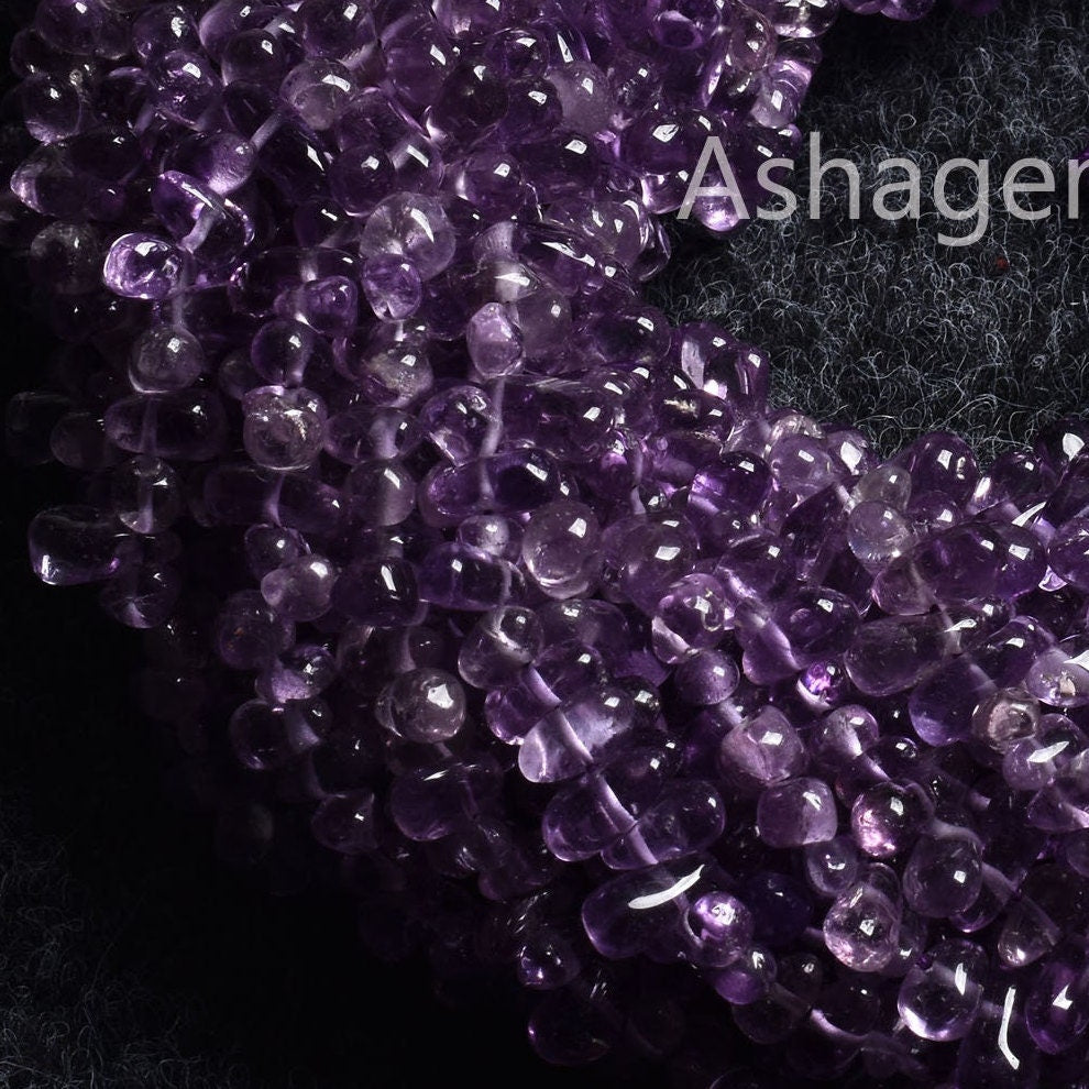 Natural Amethyst Smooth Drops Shape Beads Gemstone,13" Strand Brazil Amethyst Drops, Amethyst Side Drill Teardrop Handmade Indian Beads SALE