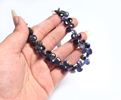 8 mm Natural Blue Iolite Faceted Heart Shape Gemstone Beads,8" Strand Iolite Heart Briolette Side Drill Fine Iolite Beads Jewelry Craft SALE (AG 18614 )