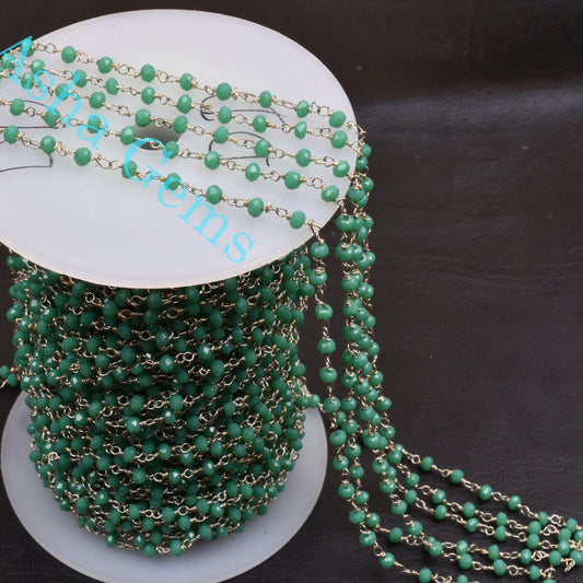 1,3,5,10,50 Feet Green Hydro Faceted Rondelle Beaded Rosary Chain, Silver Plated Wire,Jewelry Making Finding Beads Chain Wholesale 3-3.5mm