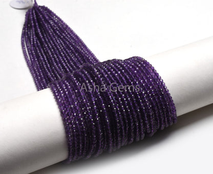 AAA Quality Amethyst Beads,3.70 mm Purple Amethyst Micro Cut Faceted Rondelle Beads,13" Strand Amethyst Machine Cut Gemstone Beads Jewelry