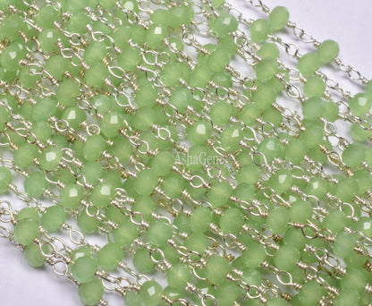 3,5,10,25 Ft,Aqua Quartz Rondelle Faceted Hydro Beaded Rosary Chain,Silver Plated Wire,Jewelery Making,Finding, Size 3-3.5 mm,Bulk Roll Wire