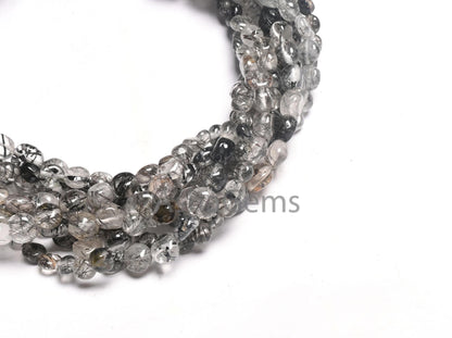 Natural Black rutilated Quartz Smooth Coin Shape Gemstone Loose Beads, Fine Quality Rutile Coin Handmade Bead Jewelry making Handicraft SALE