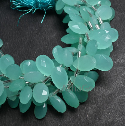 Beautiful Sea Green Chalcedony Color Hydro faceted Pears Beads, AAA Quality Green Hydro Teardrop Checker Cut Briolette Beads Jewelry Makings