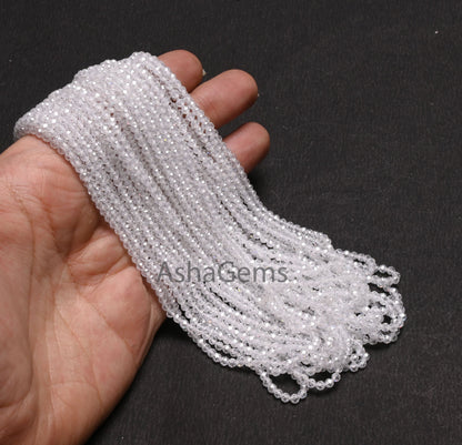 Beautiful Crystal Quartz Color Zircon Micro Cut Beads,15" Strand White Zircon Faceted Roundelle Beads,3mm AAA Clear Cubic Zircon Beads SALE
