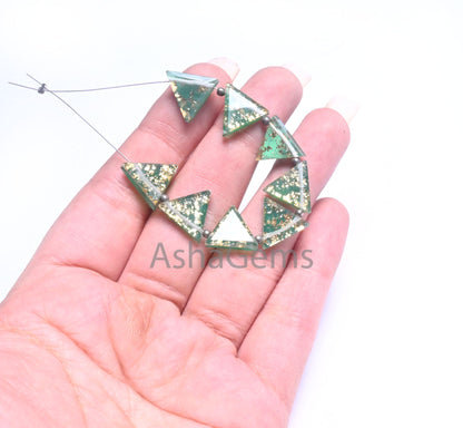 Beautiful Quartz Green Onyx Gold Foil Doublet Triangle Shape Faceted Beads, 12-14 mm Doublet fancy Trillion Table Cut Gemstone Beads Jewelry (AG 18709 )