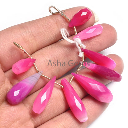Fine Shaded Queen Pink Chalcedony Fancy Long Drop Gemstone Beads, Pink Chalcedony Pencil Teardrop faceted Briolette Gemstone Beads Jewelry