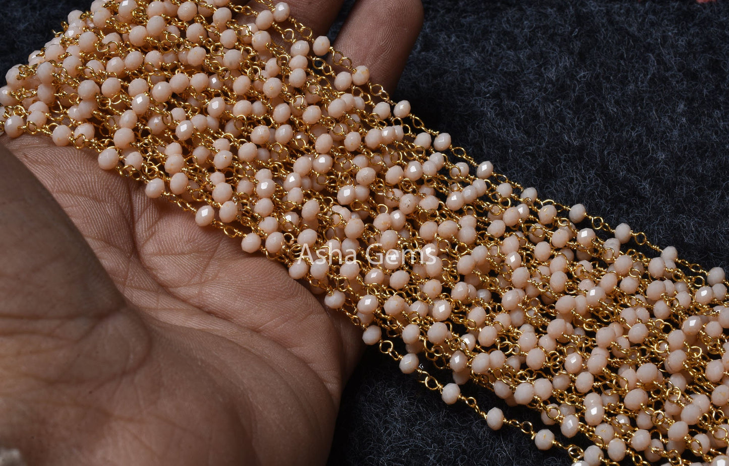 Beautiful Pink Opal Hydro Rondelle Faceted Beads Rosary Chain,3mm Gold,Rose Gold Plated Wire Wrap Beaded Handmade Chain Jewelry Making Craft