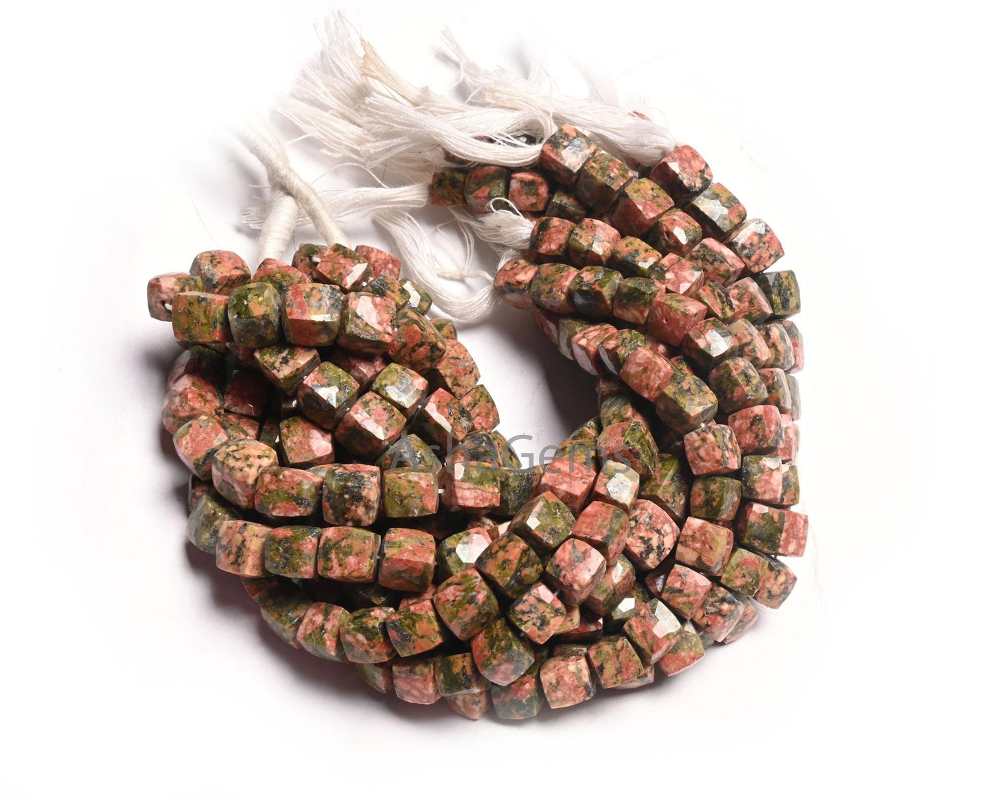 Fine Unakite Faceted 3D Cube Box Gemstone Loose Beads,8" Natural Shaded Green Pink Unakite Indian Cut Box epidote Beads Jewelry Making Craft