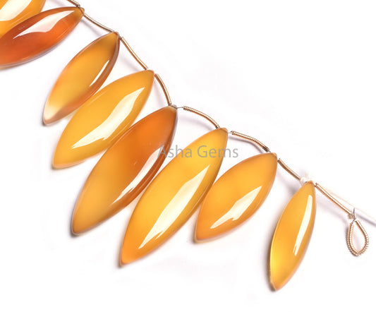 Shaded Yellow Chalcedony Fancy Marquise Shape Beads, AAA Chalcedony Smooth Handmade Marquise Side Drill Chalcedony Beads Jewelry Making SALE