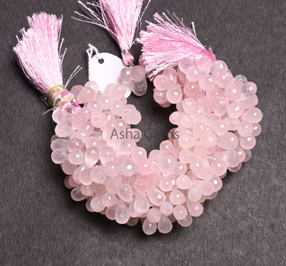 Natural Pink Rose Quartz Faceted Drops Gemstone Beads, Rose Quartz Bead, Fine Rose Quartz Side Drill Teardrop Briolette Beads Jewelry Crafts