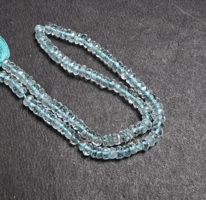 Fine Genuine Aquamarine Faceted Rondelle Beads,4-4.5mm Natural Blue Aquamarine Indian Machine Cut Gemstone Aquamarine Beads Jewelry Necklace