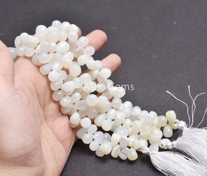 White Moonstone Smooth Uneven Drops Shape Gemstone Beads, Natural Moonstone Side Drill Drops Handmade Bead, Moonstone Teardrops Jewelry SALE