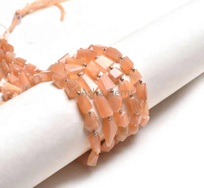 Fine Quality Moonstone Nugget Faceted Gemstone Beads, Natural Peach Moonstone Uneven Tumble Straight Drill Bead, AAA Pink Moonstone Jewelry