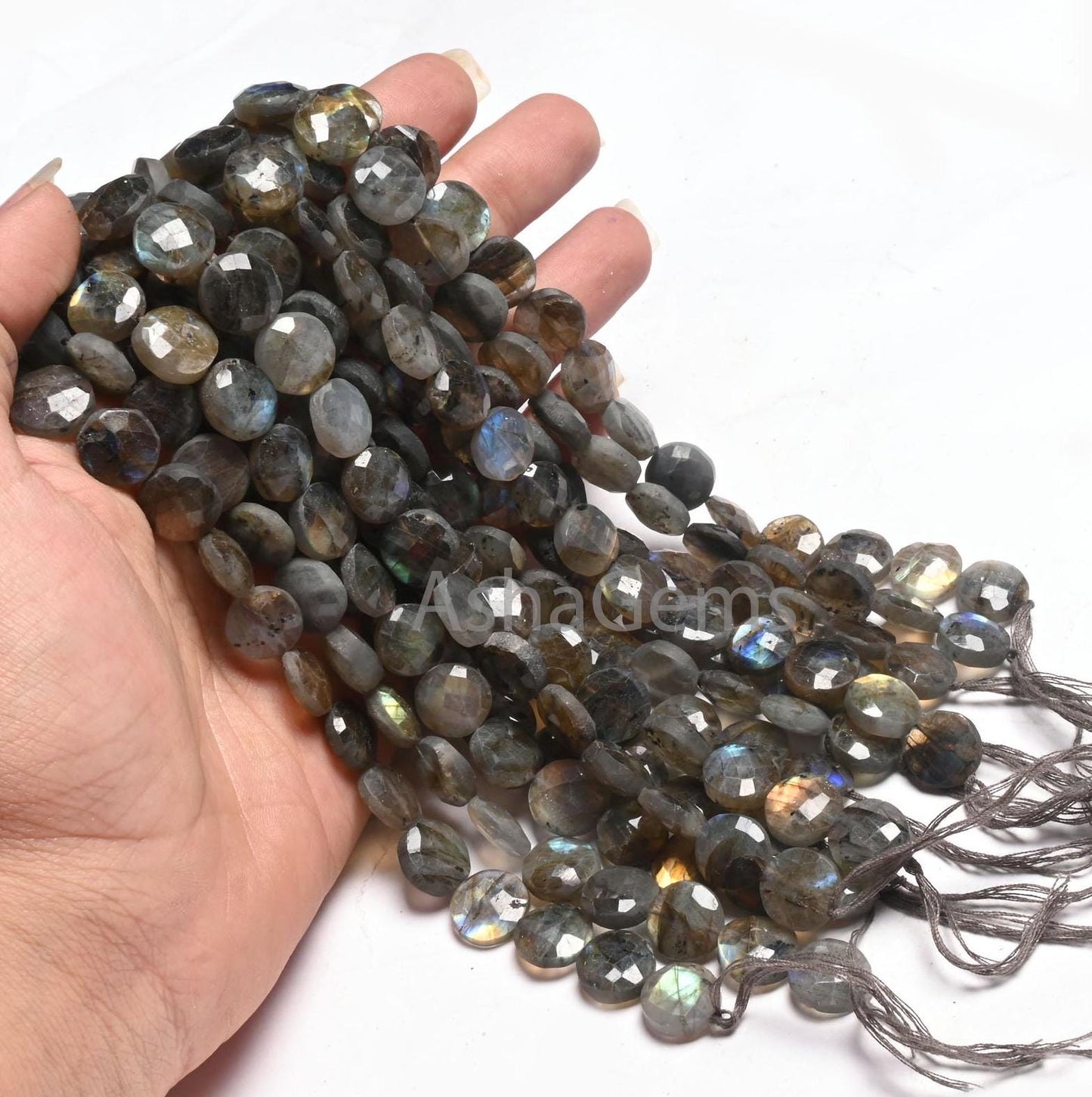 Beautiful Labradorite Faceted Coin Shape Gemstone Beads, natural Multi Flash Black rainbow Coin Briolette T- Drill labradorite Beads Jewelry