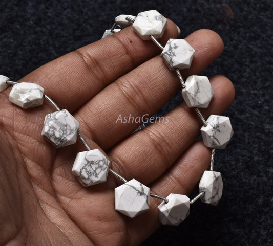 Howlite Faceted Hexagon Shape Gemstone beads,10.5-12 mm White Howlite Fancy 6 Corner Beads, Howlite Beads Briolette For Jewelry Making Craft
