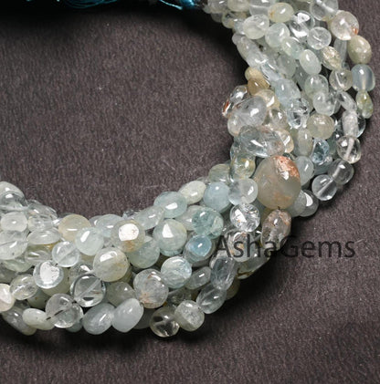 Aquamarine Beads, Light Aqua Blue Aquamarine Plain Handmade Coin Beads Gemstone Smooth Coin Uneven Shape Beads For Jewelry Making Crafts 8"