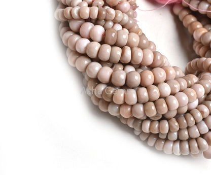 Opal Smooth Rondell Shape Beads,9" Strand Shaded Pink Peach Opal Beads, Bio Pink Opal Plain Handmade Gemstone Beads