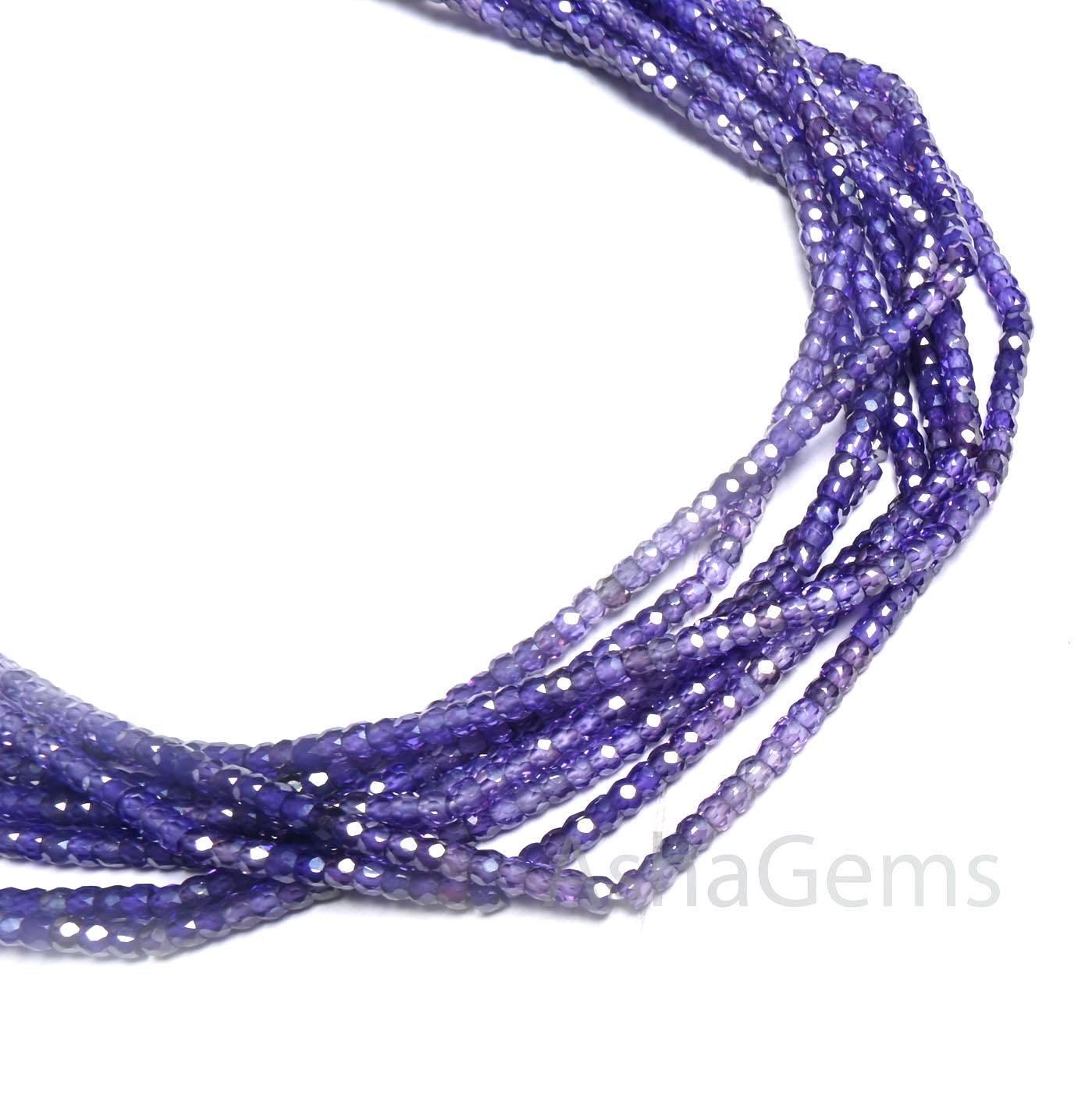 AAA Quality Shaded Purple Zircon Micro Machine Cut Rondelle Gemstone Beads, 13" Purple Blue Zircon Faceted Rondelle Beads Jewelry Necklace