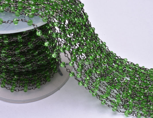3,5,10,25,Ft Peridot Hydro Faceted Rondelle Beads Rosary Chain Black Plated Wire Wrapped Jewelry Finding Gunmetal Chain 3.5mm Necklace Chain