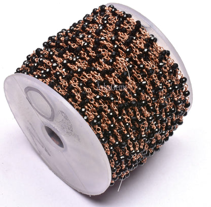 3,10,25 Foot Roll Rose Gold Plated Black Onyx Hydro Rosary Chains Faceted Rondelle Beaded Jewelry Making Finding Wire Wrapped Chain Jewelry